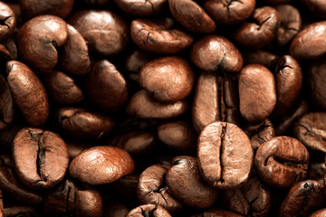 coffee beans on burlap background