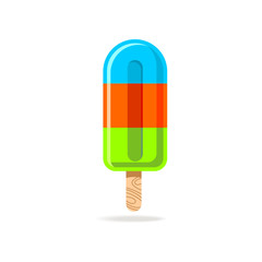 Colorful ice cream on wood stick, blue red green color