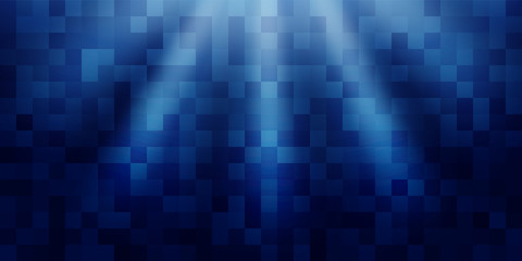 Blue pixel background. Mosaic abstraction horizontal banner.
