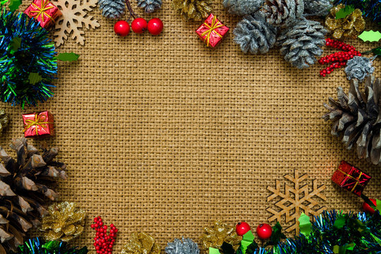Christmas background still life with decorations and space for t