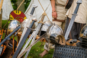 Medieval weapons for close combat used in wars on display
