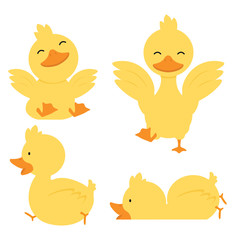 Cute yellow duck character set
