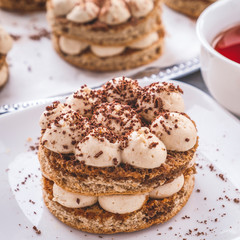 Tasty  Tiramisu dessert. Delicious Italian dessert.  Closeup