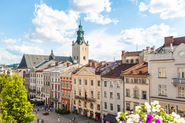 Obraz premium Lviv panoramic view from 36 Po restaurant