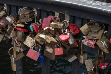 padlocks in eternal love sign on a bridge of Nyhavn pier