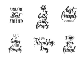 Happy Friendship Day Set. Vector hand made lettering calligraphy phrase.