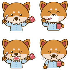 歯磨きをする子犬