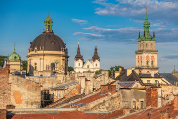 Fototapeta na wymiar Lviv panoramic view from 36 Po restaurant