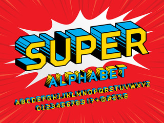 Superhero Comic Style Vector Font with uppercase, numbers and symbols
