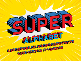 Superhero Comic Style Vector Font with uppercase, numbers and symbols