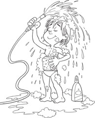 Young Boy Having Shower