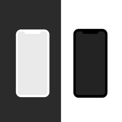 Smartphone mockup. New black frameless smartphone mockup with white screen. Isolated on white and black background. Based on high-quality studio shot. İphone X frameless design concept. 