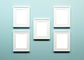 Blank empty golden frame on white background. Art gallery, museu