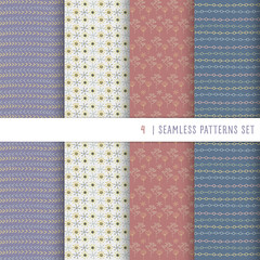 Collection of seamless patterns in vintage style. Endless texture for harmonious retro design, advertising, greeting cards, posters, advertising.Abstract background. Vector. Printing on fabric