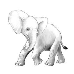 cartoon scene with little elephant on white background safari coloring page sketchbook illustration for children