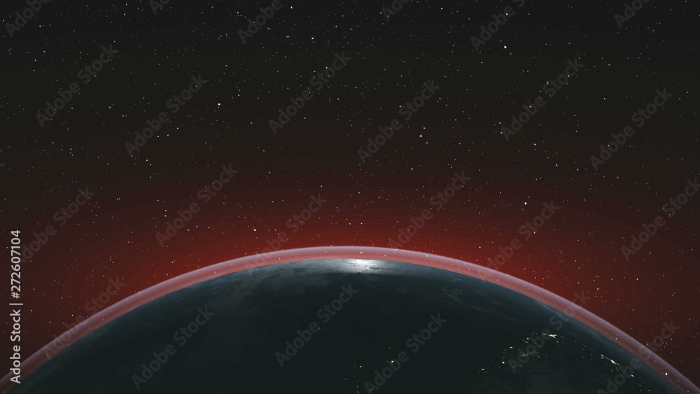 Canvas Prints earth orbit rotate planet skyline starry background. celestial interstellar constellation spin world