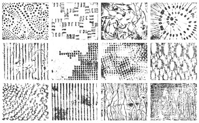 Set of hand drawn marker and ink seamless patterns. Simple vector scratchy textures with dots, strokes and doodles.