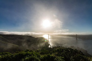 sunset over golden gate bridge