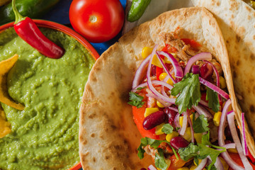 Mexican taco and guacamole