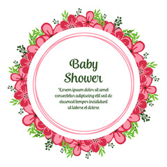 Vector illustration card baby shower with texture of pink wreath frames