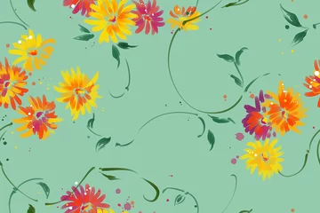 Stof per meter Floral seamless pattern with tropical leaves and flowers © ElenaNaum