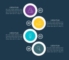 Vector infographic flat template circles for four label, diagram, graph, presentation. Business concept with 4 options and arrows. For content, flowchart, steps, timeline, workflow, marketing. EPS10