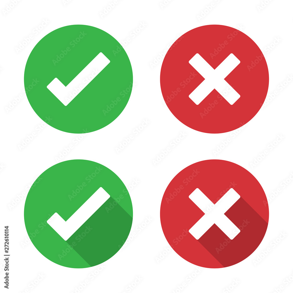 Fototapete set of check mark and cross icon in a flat design