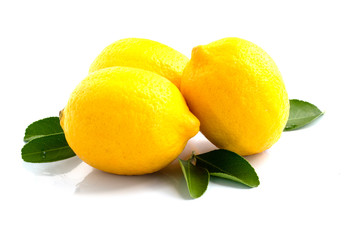lemon with  leaves isolated on white background