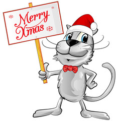cat Santa Claus with merry christmas text. Isolated  illustration