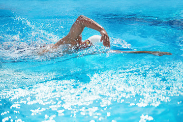 Male freestyle swimmer Adult Man is swimming in the pool