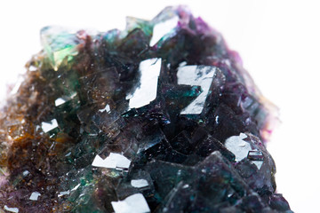 Macro mineral stone Fluorite crystal on a black background close-up