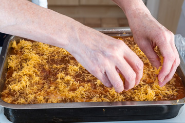 Granma's Home Made lasagna Ready for the Ovan.Grandma's Recipe.