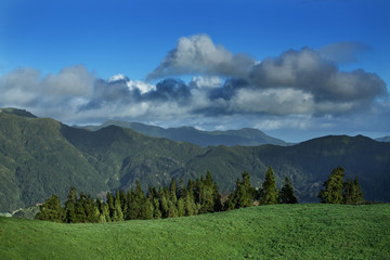 Beautiful colors of green and blue landscape of the Sao Miguel island, Azores