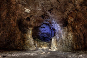 Devetashka cave near Lovech, Bulgaria. Cave formation, tourist a