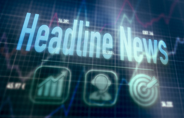 Headline News concept on a blue dot matrix computer display.