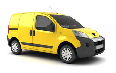 Obraz premium Yellow blank delivery cargo van isolated on white background. Perspective. Front side view.