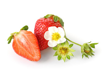 Ripe red strawberry on white background