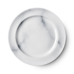 Simple white marble circular porcelain plate with clipping path.