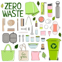 Zero waste set. Hand drawn vector illustration