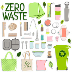 Zero waste set. Hand drawn vector illustration
