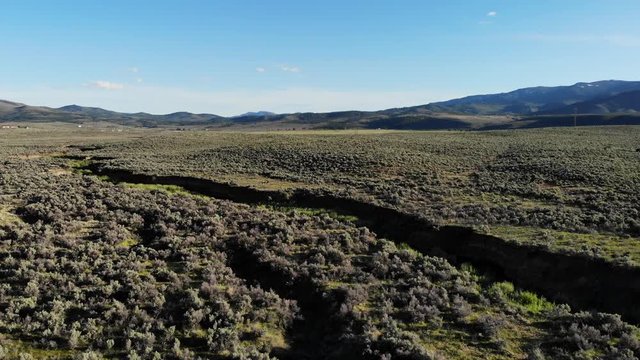Aerial High Desert Landscape with Sage Brush and Gultch.