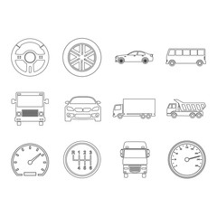 Set vector line icons in flat design transport, mechanics, electronics with elements for mobile concepts and web apps. Collection modern infographic logo and pictogram