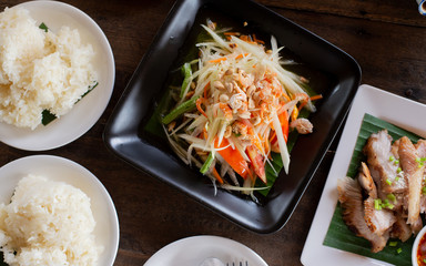  Northeastern Thai food made from Thai papaya, called 