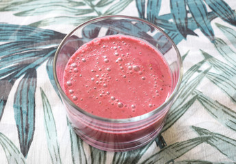 Smoothie with banana, strawberry, raspberry