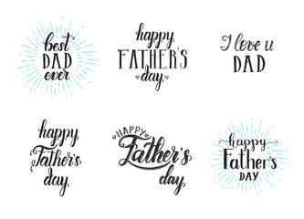 Happy Father's day lettering Set isolated on white. Hand Written phrases for banners, posters, flyers, invitations, social media, prints. Vector calligraphy.