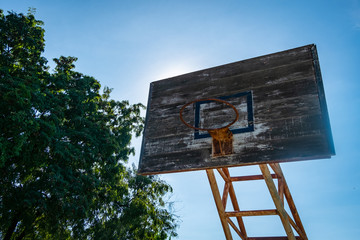 Rustic Basketball hoop in the public arena