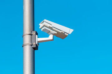 Traffic surveillance camera mounted on the post