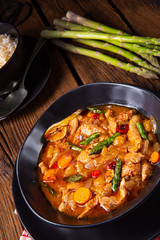 colorful turkey fricassee with asparagus and paprika