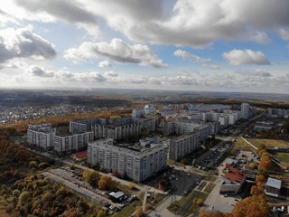 Fototapeta premium Air view of the beautiful autumn in the city,Autumn city from a height