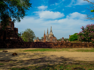 Obraz premium Pagoda at Wat Phra Si Sanphet temple in Ayutthaya Historical Park, Thailand.
